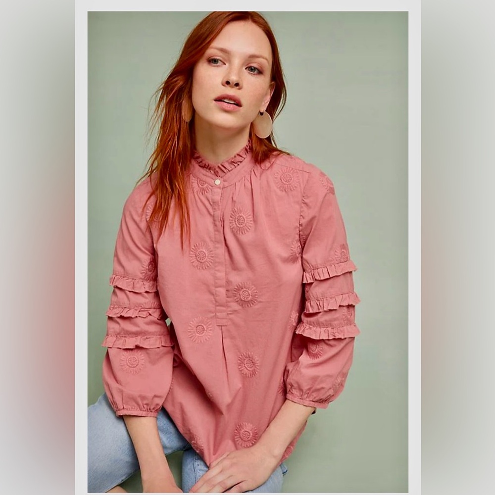 Isabella Sinclair Blouse Top Anthropologie pink boho embroidered Size S
